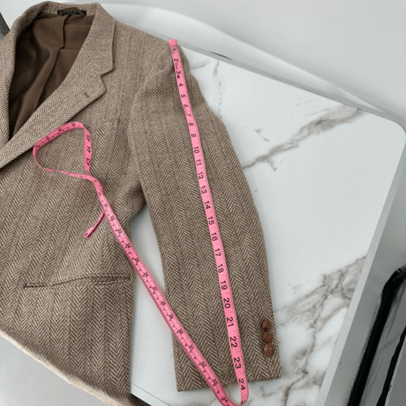 Vintage Mens Wool Tweed Sport Coat 44R Brown Herringbone Two Buttons Preppy - Picture 11 of 15